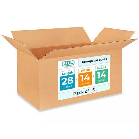 IDL PACKAGING 28L x 14W x 14H Corrugated Boxes for Shipping or Moving, Heavy Duty, 5PK B-281414-5
